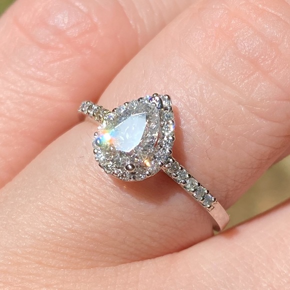 Platinum Pear Cut Halo Diamond Ring - Picture 5 of 15